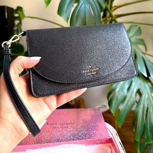 Kate Spade Black Glimmer Joeley Boxed Multifunctional Wallet Glitter Wristlet